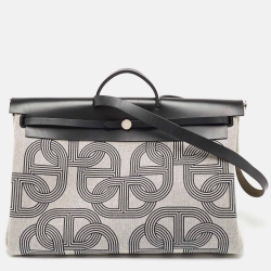 Hermès Noir/Ecru H Plume Canvas and Hunter Leather Circuit 24 Herbag Zip Cabine 50 Bag