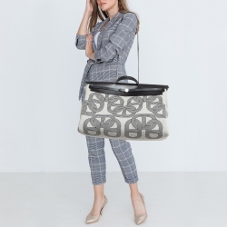 Hermès Noir/Ecru H Plume Canvas and Hunter Leather Circuit 24 Herbag Zip Cabine 50 Bag