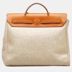 Pre Owned Hermes Brown Leather and Toile Canvas Herbag MM Tote Bag
