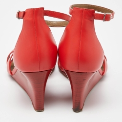 مملوكة مسبقًا Hermes Red Leather Legend Wedge Sandals Size 41