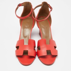 مملوكة مسبقًا Hermes Red Leather Legend Wedge Sandals Size 41