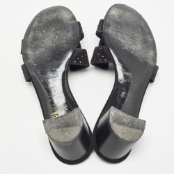 مملوكة مسبقًا Hermes Black Suede Embellished Oasis Slide Sandals Size 38.5