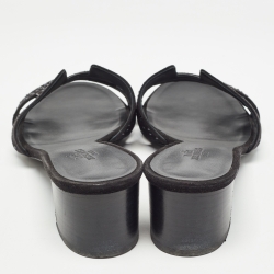 مملوكة مسبقًا Hermes Black Suede Embellished Oasis Slide Sandals Size 38.5