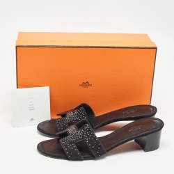 مملوكة مسبقًا Hermes Black Suede Embellished Oasis Slide Sandals Size 38.5