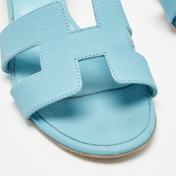 Pre Owned Hermes Blue Leather Oasis Slide Sandals Size 37