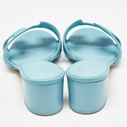 Pre Owned Hermes Blue Leather Oasis Slide Sandals Size 37