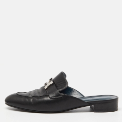Pre Owned Hermes Black Leather Paradis Flat Mules Size 39