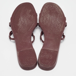 Pre Owned Hermes Burgundy Rubber Chaine d'Ancre Rivage Flat Slides Size 40