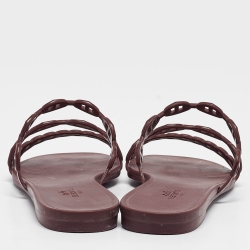 Pre Owned Hermes Burgundy Rubber Chaine d'Ancre Rivage Flat Slides Size 40