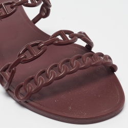 Pre Owned Hermes Burgundy Rubber Chaine d'Ancre Rivage Flat Slides Size 40