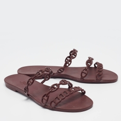Pre Owned Hermes Burgundy Rubber Chaine d'Ancre Rivage Flat Slides Size 40