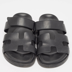 Pre Owned Hermes Black Leather Chypre Sandals Size 37