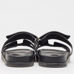 Pre Owned Hermes Black Leather Chypre Sandals Size 37
