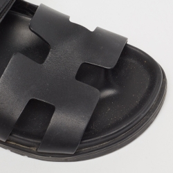 Pre Owned Hermes Black Leather Chypre Sandals Size 37