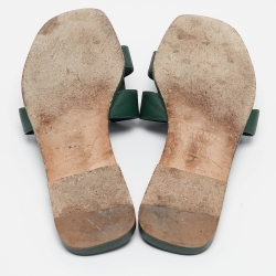 Hermes Green Leather Oran Flat Slides Size 38.5