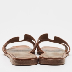 Pre Owned Hermes Brown Leather Pique Oran Flat Slides Size 38