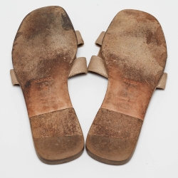 Hermes Metallic Textured Suede Oran Flat Slides Size 37