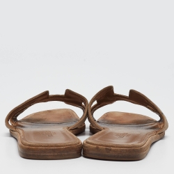 Hermes Metallic Textured Suede Oran Flat Slides Size 37