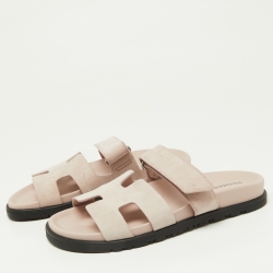 Pre Owned Hermes Pink Suede Chypre Sandals Size 37