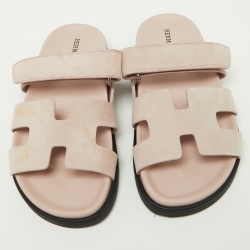 Pre Owned Hermes Pink Suede Chypre Sandals Size 37