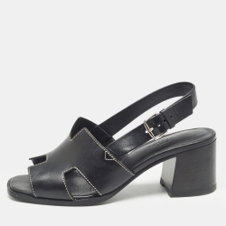 Hermes Black Leather Eris Slingback Sandals Size 38