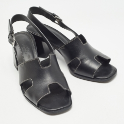 Hermes Black Leather Eris Slingback Sandals Size 38