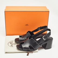 Hermes Black Leather Eris Slingback Sandals Size 38