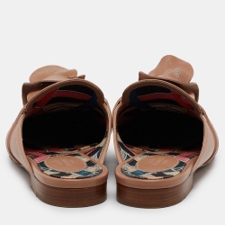 Pre Owned Hermes Beige Leather Oz Flat Mules Size 37