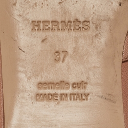 Pre Owned Hermes Beige Leather Oz Flat Mules Size 37