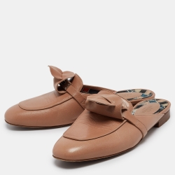 Pre Owned Hermes Beige Leather Oz Flat Mules Size 37