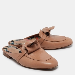 Pre Owned Hermes Beige Leather Oz Flat Mules Size 37