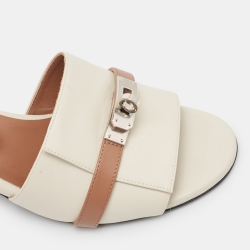 Hermes Cream/Brown Leather Gigi Slide Sandals Size 39
