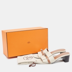 Hermes Cream/Brown Leather Gigi Slide Sandals Size 39