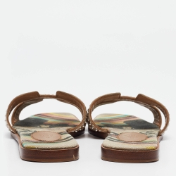 Hermes Beige Studded Suede Oran Flat Slides Size 38