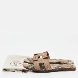 Hermes Beige Studded Suede Oran Flat Slides Size 38