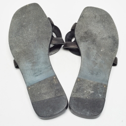Pre Owned Hermes Black Leather Aloha Flat Sandals  Size 39