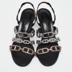 Hermes Tricolor Leather Vera Slingback Sandals Size 38