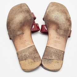 Pre Owned Hermes Burgundy Patent Oran Flat Slides Size 37.5
