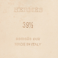 Pre Owned Hermes Brown Leather Oran Flat Slides Size 39.5