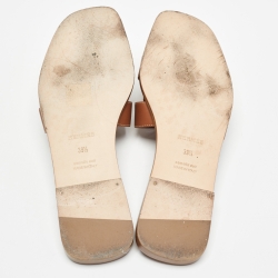 Pre Owned Hermes Brown Leather Oran Flat Slides Size 39.5