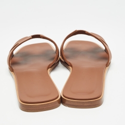 Pre Owned Hermes Brown Leather Oran Flat Slides Size 39.5