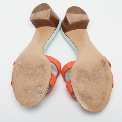 Pre Owned Hermes Orange/Green Suede Oasis  Sandals Size 36
