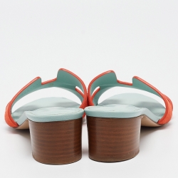 Pre Owned Hermes Orange/Green Suede Oasis  Sandals Size 36