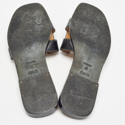 Hermes Black Leather Oran Flat Slides Size 42