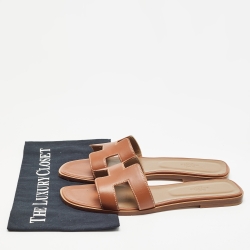 Hermes Brown Leather Oran Flat Slides Size 42