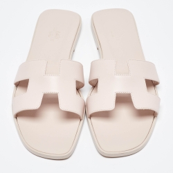 Pre Owned Hermès Pink Leather Oran Flat Slides Size 42