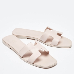 Pre Owned Hermès Pink Leather Oran Flat Slides Size 42