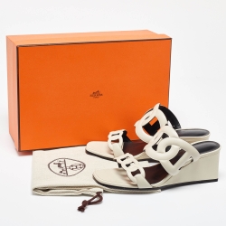 Hermes Cream Leather Figari Sandals Size 38