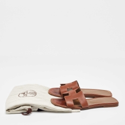 Pre Owned Hermes Brown Leather Oran Flat Sandals Size 39
