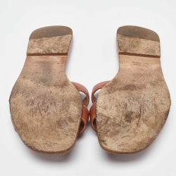 Pre Owned Hermes Brown Leather Oran Flat Sandals Size 39